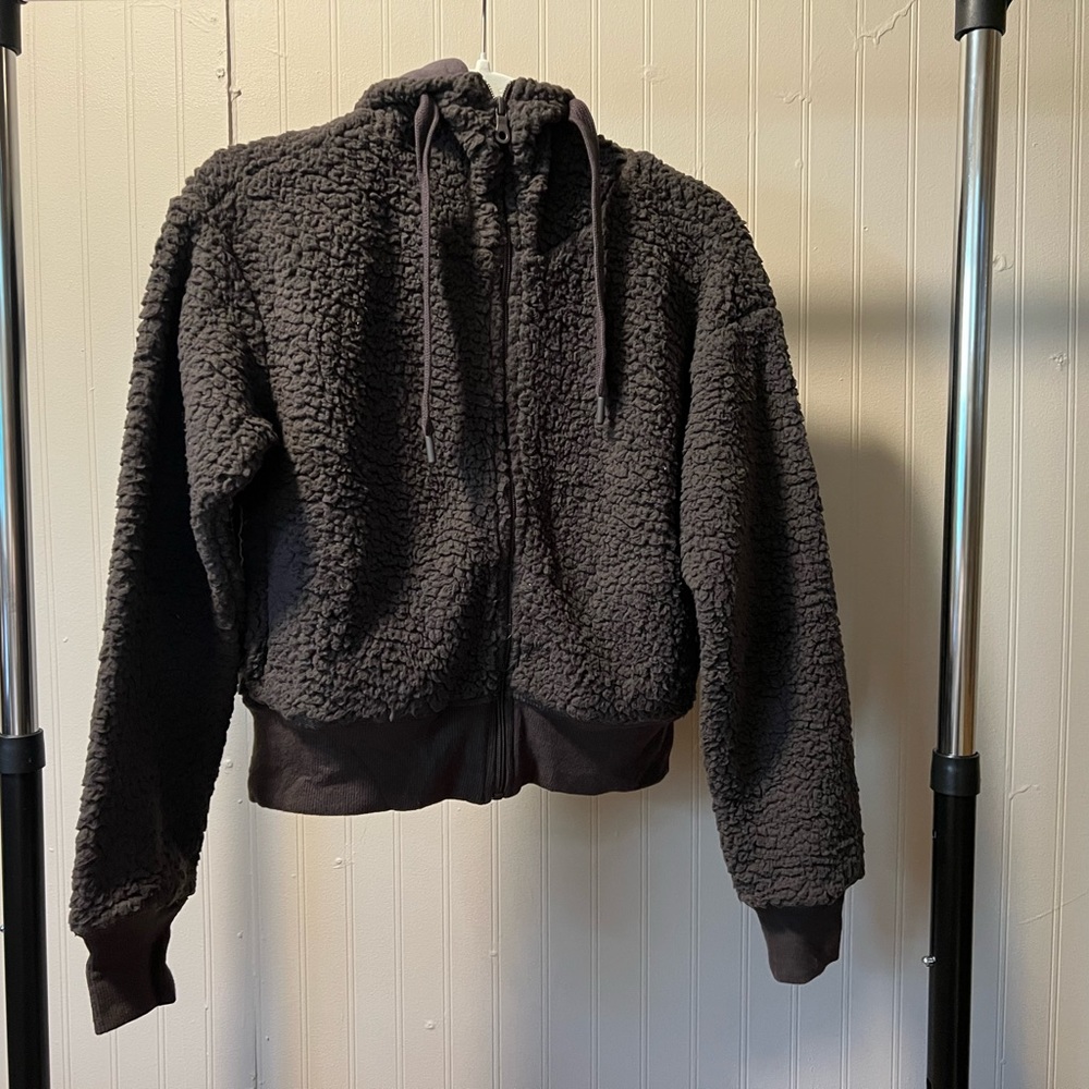 OFFLINE by Arie Sherpa Cropped Jacket/Sweatshirt Zip-Up - Gray - Size XS